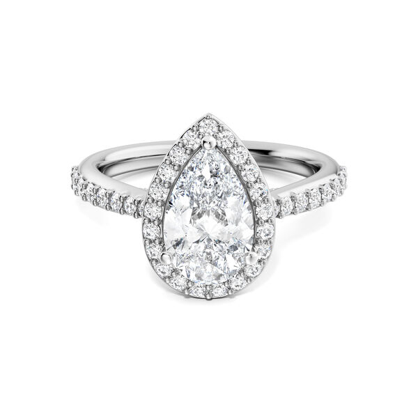 Platinum Pear-Cut Diamond Engagement Ring With Halo and Diamond Band